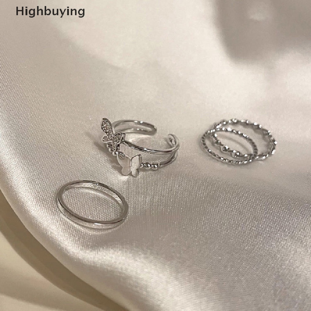 Hbid 3 /4/5PCS Butterfly Metal Punk Rings Set Stackable Joint Finger Rings Adjustable Untuk Wanita Pria Perhiasan Jari Pesta Hadiah Aksesoris Perempuan Jari Telunjuk Cincin Glory