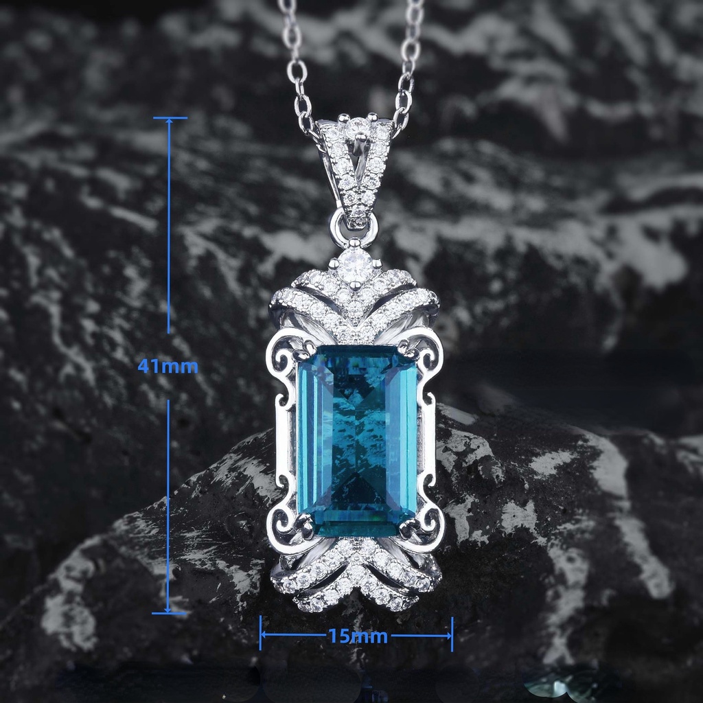 Goldkingdom Fashion Perhiasan Aksesoris Ready StockLive Ledakan Pt950 Colorful Tourmaline Pendant Atmosfer Fashion Elegan London Blue Topaz Kalung