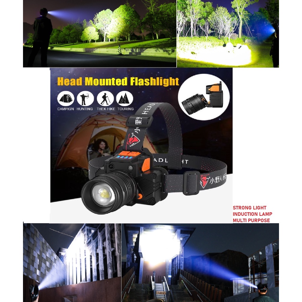 【COD】Senter Kepala Led T8 Zoom Led Senter Super Terang Anti Air Headlamp Rechargeable Waterproof Dengan Sensor ORI