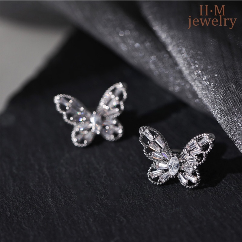 S925 Perak Shiny Butterfly Ear Clip Non-Pierced Bermutu Tinggi Unik Super Peri Telinga Giwang