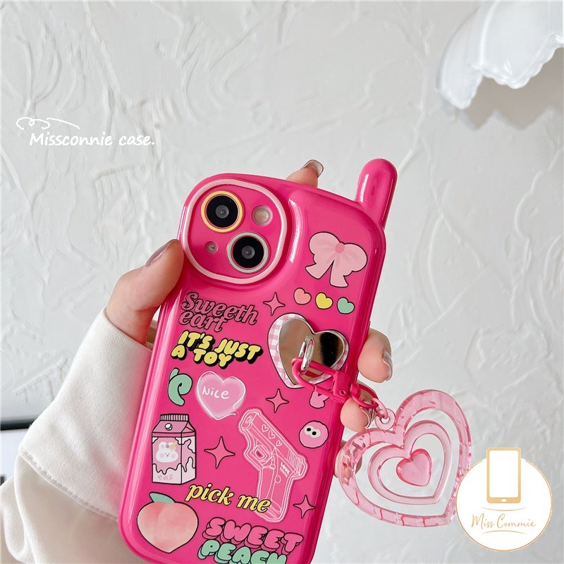IPHONE Graffiti Cute Rabbit Ikatan Simpul Case Kompatibel Untuk Iphone7 8 Plus XR X11 14 13 12 Pro MAX XS MAX SE 2020 Retro Personal Bentuk Ponsel Seluler Soft Cover Dengan Liontin Cinta Cinta Hati