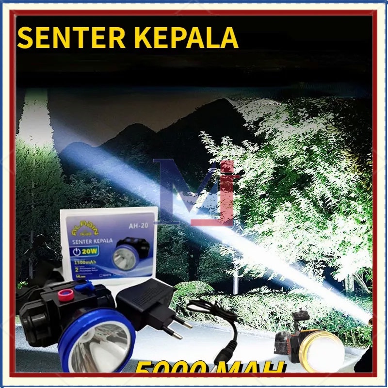 【COD】ALADIN 2600 MAH Senter Kepala Super Terang LED / Senter Led Kepala Headlamp Charge 60W /Putih + Lampu Bohlam