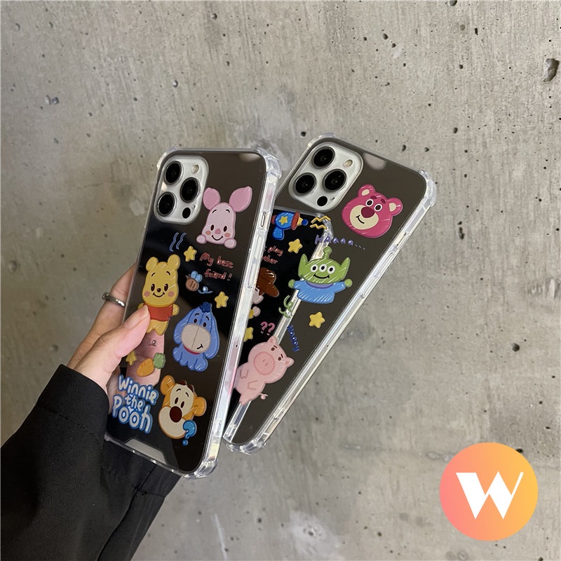 IPHONE Kartun Disney Winnie The Pooh Manyo Case Kompatibel Untuk Iphone11 13 12 Pro Max 7Plus XR X XS Max8 7 Plus SE 2020 Toy Story Lucu Alien Make Up Mirror Phone Cover