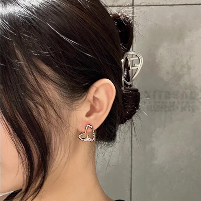 Roselife Korea Manis Keren Merah Muda Pesona Kristal Anting Hati Besar Untuk Wanita Gadis Chic Cinta Hati Anting-Anting Fashion Telinga Perhiasan Hadiah