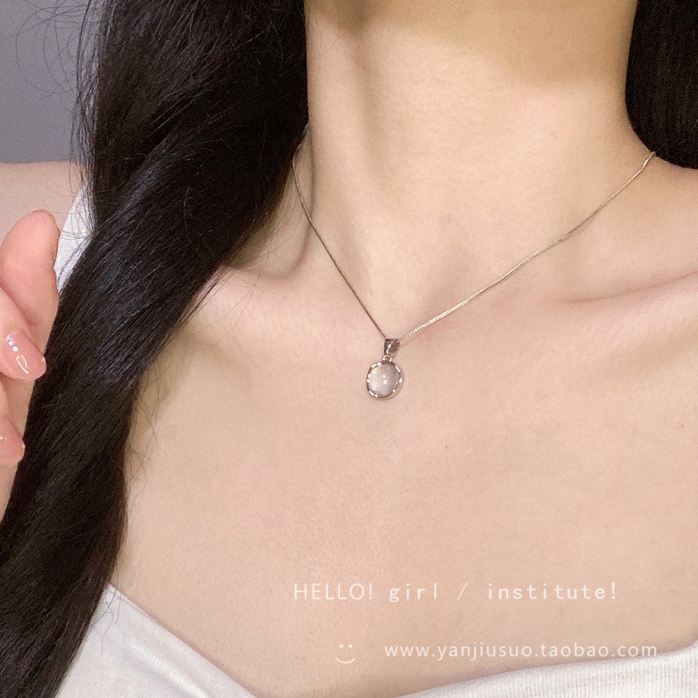 Kalung Rantai Perak Y2K Korea Untuk Wanita Elegan Opal Pendant Perhiasan Aksesoris