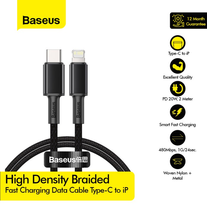 BASEUS Kabel High Density Braided Fast Charging Cable C to iP 2M 1M - CATLGD