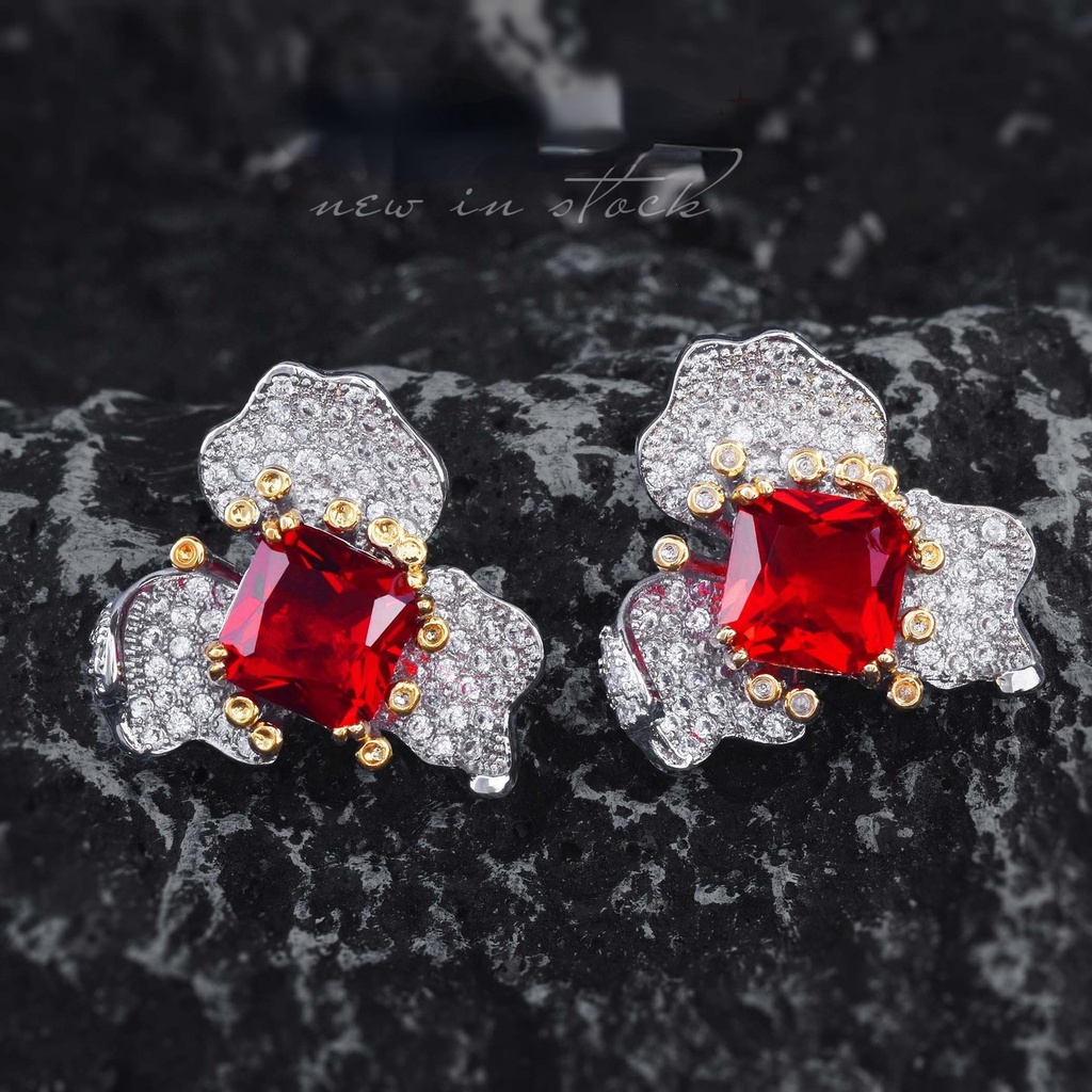 Goldkingdom Fashion Perhiasan Aksesoris Ready Stock Gaoding Jewelry Darah Merpati Ruby Liontin Warna-Warni Harta Karun Telinga Giwang Cincin Terbuka Premium Cina Merah Kalung Set Perempuan