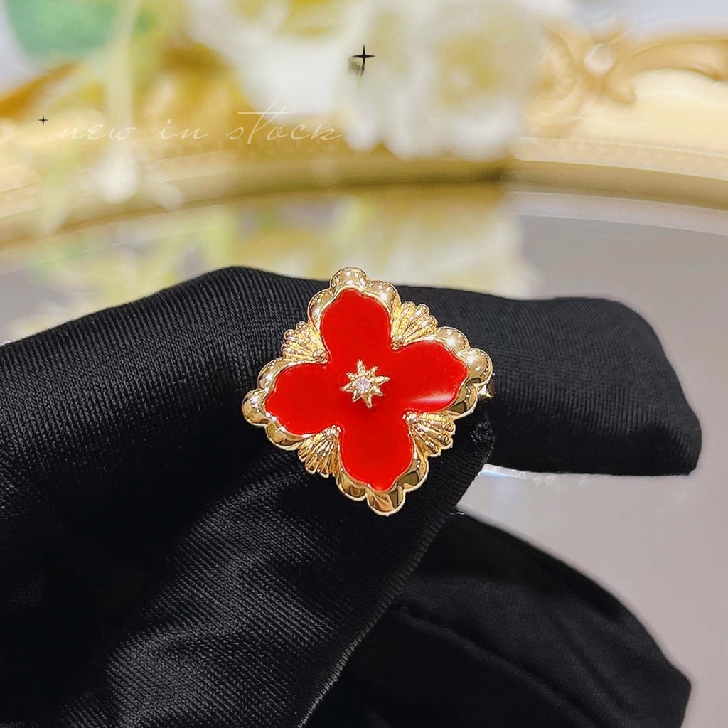 Goldkingdom Fashion Perhiasan Aksesoris Ready Stock Itali Bulati Putih Fritillaria Set French Vintage Clover Gelang Batu Akik Merah Kalung Cincin Anting Perempuan