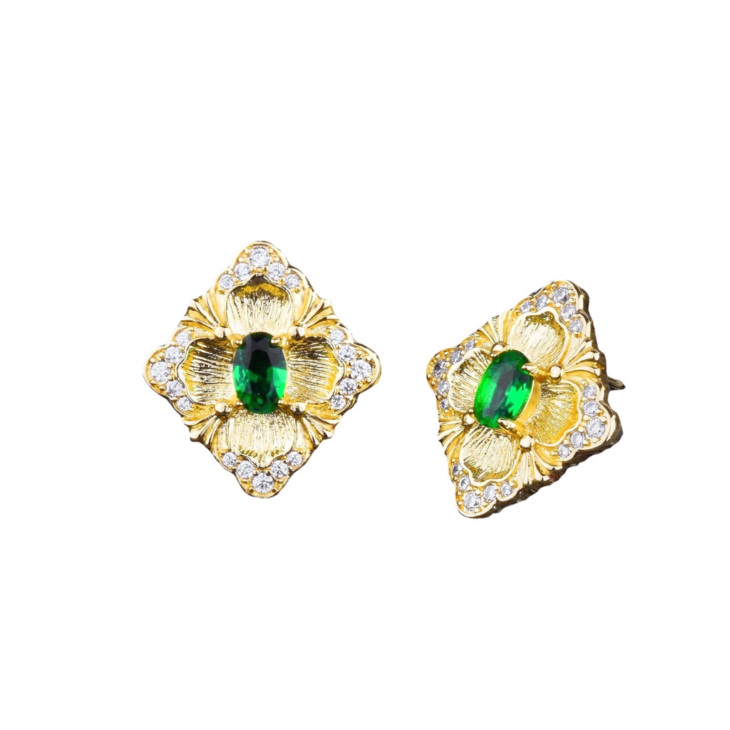 Goldkingdom Aksesoris Perhiasan Fashion Ready Stock Bratti Itali Craft Jewelry Retro Panjshir Emerald Perempuan Ear Studs