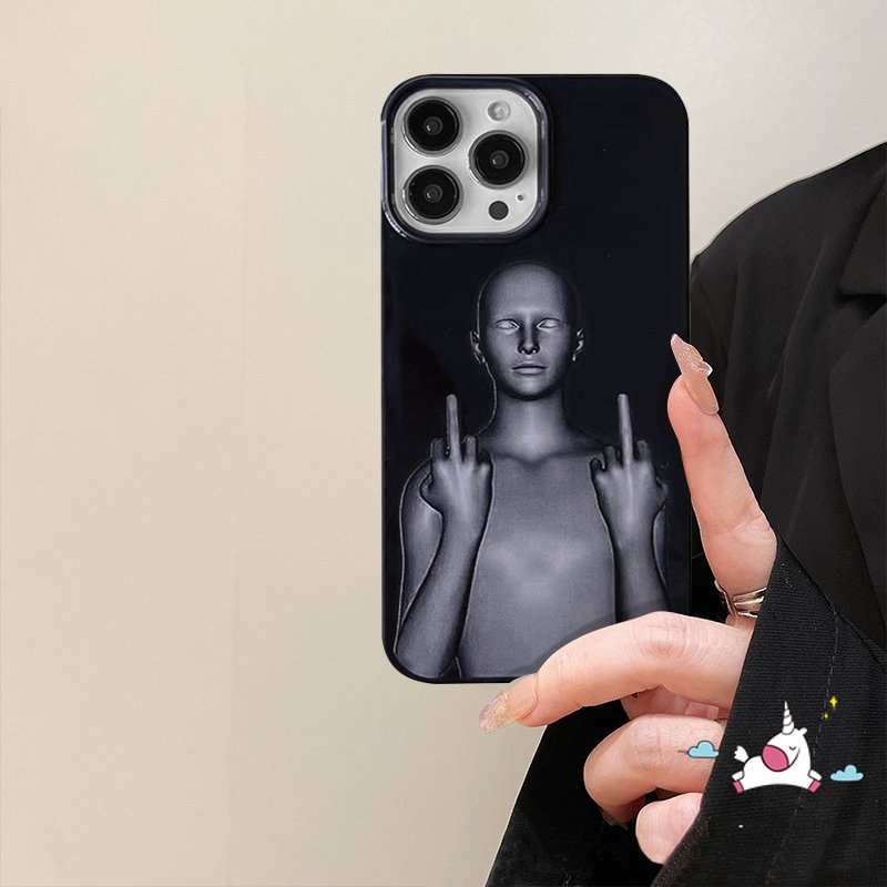 IPHONE Casing Ponsel Hitam Glossy Cyberpunk Kreatif Lucu Kompatibel Untuk Iphone11 14 13 12 Pro Max 7plus XR 78 Plus X XS Max SE 2020 Papan Catur Keren Shockproof Halus Soft Cover