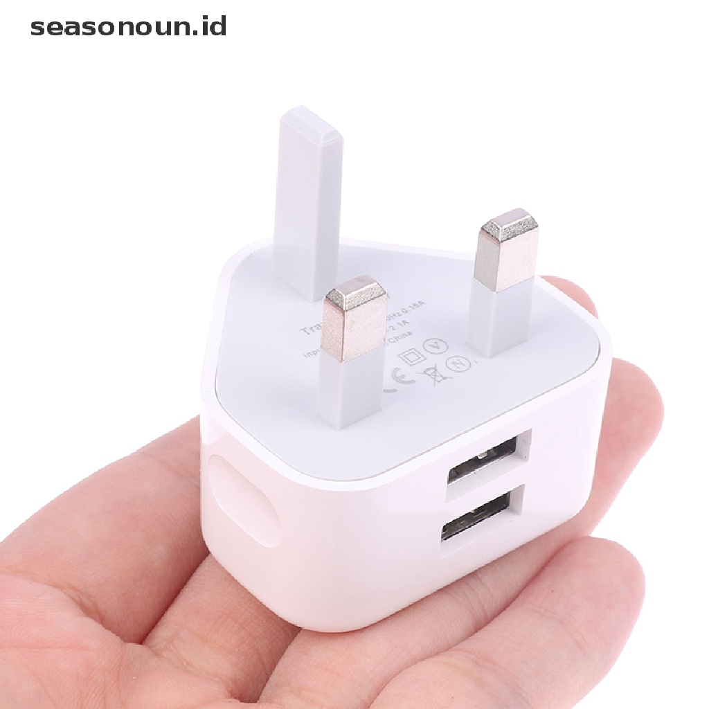 Seasonoun 2.4A Fast Dual Twin 2usb Port Charger Adaptor Colokan Listrik Dinding Colokan 3pin.