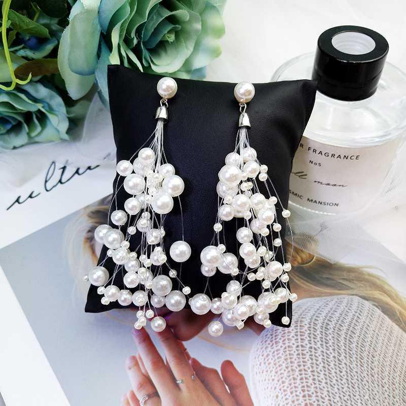 Anting Tali Mutiara Lady Temperamen Korea Baru Tidak Teratur Geometris Mutiara Panjang Rumbai Anting Earrings