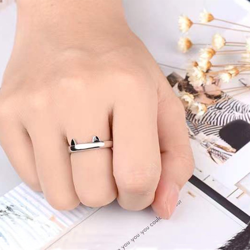 Minimalis Lucu Kitty Telinga Kucing Cakar Cincin Pesta Ulang Tahun Festival Hadiah Kreatif Mode Cat Paw Adjustable Open Finger Ring Cincin Pasangan Pernikahan Sederhana Pria Wanita