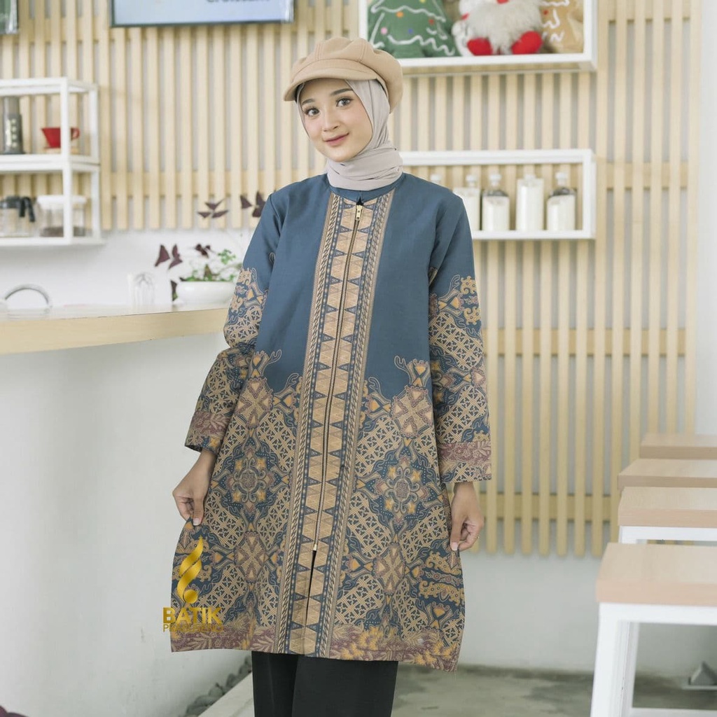 Tunik ZAZA Atasan Prabuseno Baju Batik Wanita Lengan Panjang Original Modern Premium Jumbo Big Size 