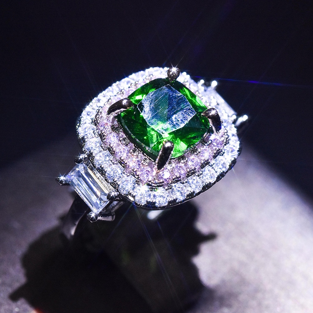 Goldkingdom Aksesoris Perhiasan Fashion Ready Stock Niche Desain Mosan Berlian Square Group Bertatahkan Cincin Pertunangan Cincin Carat