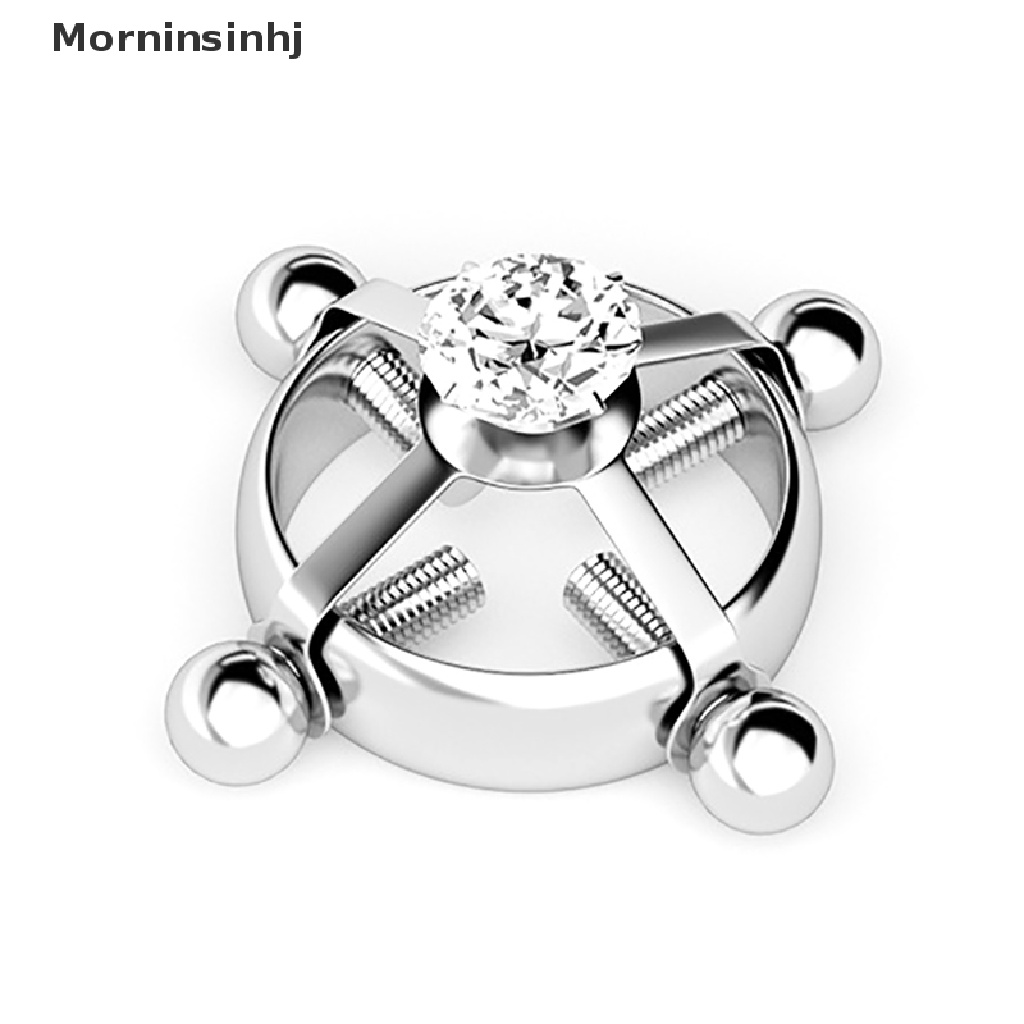 Mornin Baru Stainless Steel Perhiasan Puting Palsu Putaran Non Nipple Cincin Bertatahkan Zirkon Fake Nipple Sexy Jewelry Charming Nipple Clips Clamping id