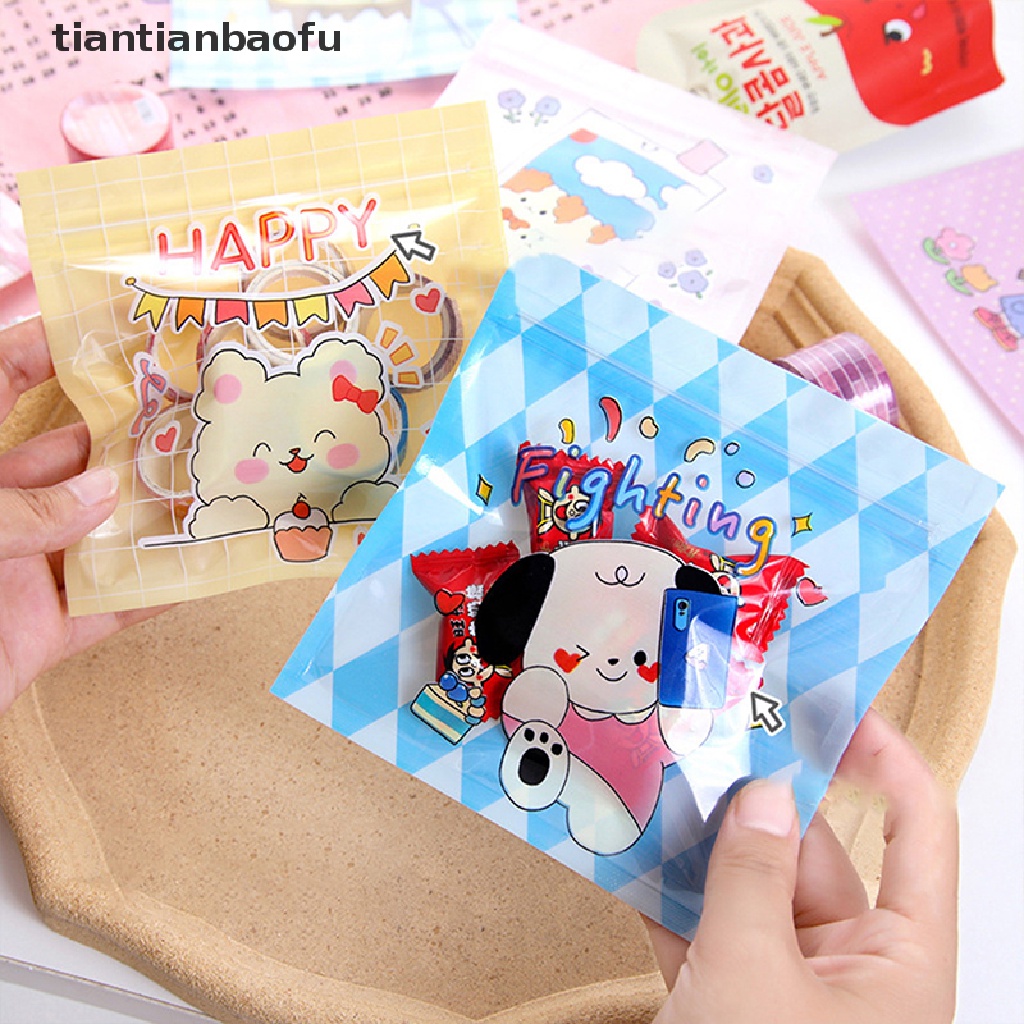 [tiantianbaofu] 10pcs Permen Makanan Cookies Kemasan Kantong 8gaya Kreatif Lucu Snack Disegel Tas Paket Kecil Untuk Hadiah Manisan Penyimpanan Tas Butik