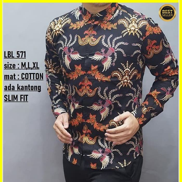 KEMEJA PRIA BATIK LENGAN PANJANG HEM BAHAN KATUN HALUS 40S LBL 571 MEWAH PREMIUM BAJU ELEGANT SIZE M L XL  SKU MS JAKARTA