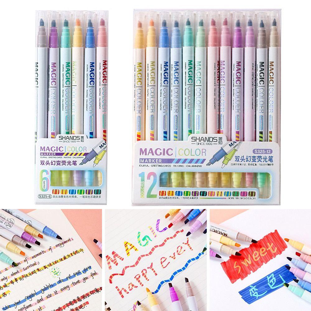 Nanas6 /12Warna Neon Marker Alat Tulis Magic Double Head Drawing Tools