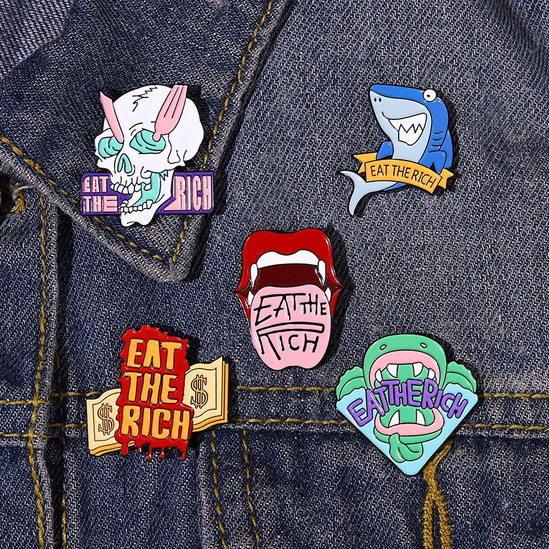Lucu Quotes Text Enamel Pin Kartun Lidah Hiu Tengkorak Bros Lencana Kerah Pin Punk Bros Badge Hadiah Untuk Teman