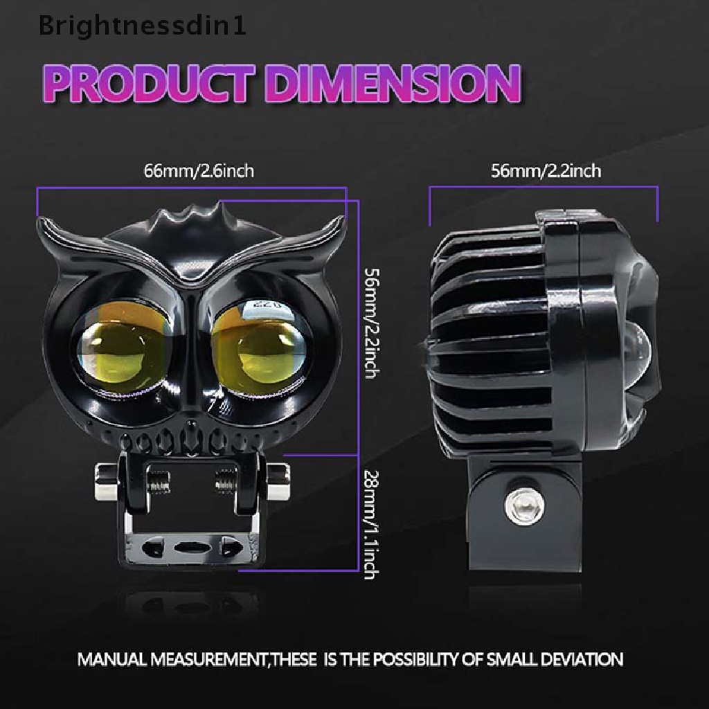 [Brightnessdin1] Lampu Depan Motor Dual Color LED Spot Light Bentuk Burung Hantu Head Light Headlight Putih Kuning Dual Color Work Light Car Styling Untuk Sepeda Jalan Mobil ATV Butik