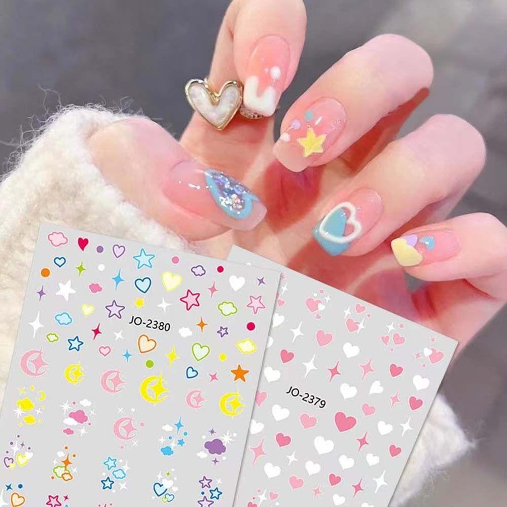 AUGUSTINA Agustina Stiker Kuku Hati Fashion Jepang Nail Art Cinta Hati Ikatan Simpul Bintang Hiasan Kuku