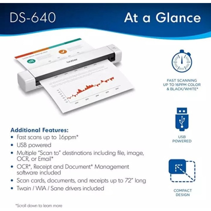 SCANNER BROTHER DS-640 / DS640 8PPM COMPACT MOBILE DOCUMENT SCANNER PORTABLE ID - GARANSI RESMI