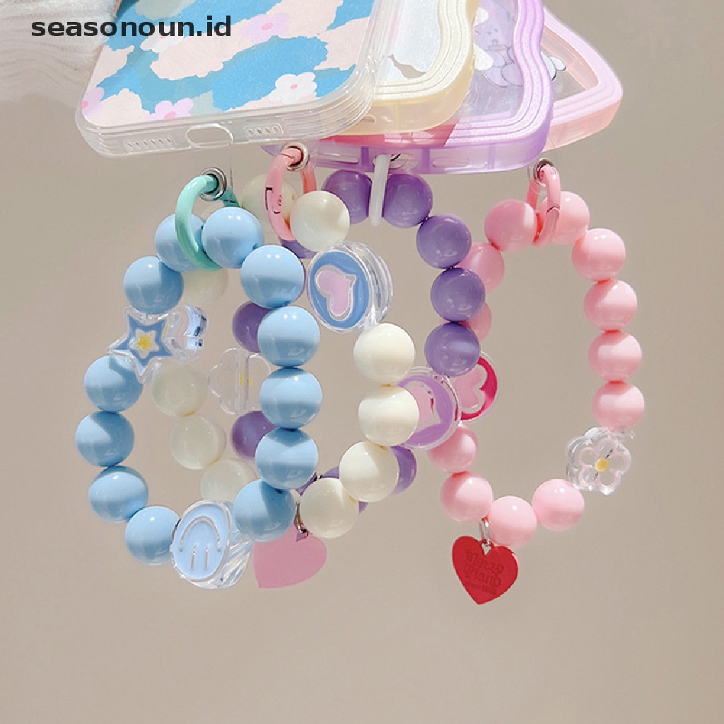 Seasonoun Kartun Rantai Ponsel Anti Hilang Tali Strap Lanyard Akrilik Manik Ponsel Case Gantung Cord Charm.