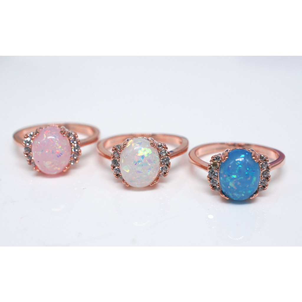 Goldkingdom Aksesoris Perhiasan Fashion Ready Stock Angsa Opal Cincin Wanita Kreatif Berlian-set Opal Berlapis Perak Rings