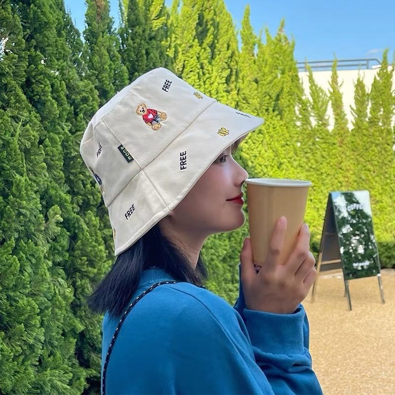 Topi Nelayan Kartun Bordir Beruang Kecil Versi Korea