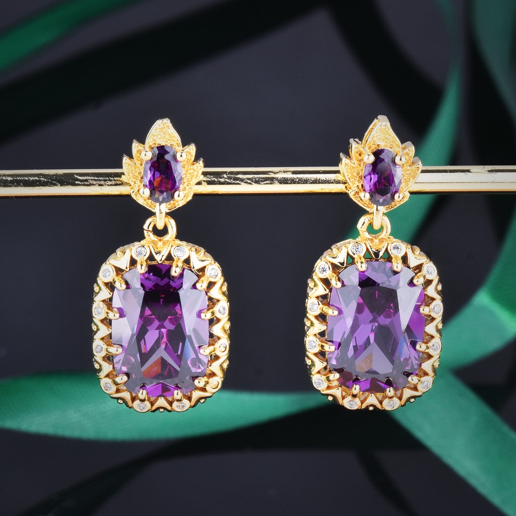 Goldkingdom Aksesoris Perhiasan Fashion Ready Stock Gaya Istana Vintage Warna-Warni Set Flash Kalung Cincin Berlian Kuning Zirconia Anting Liontin