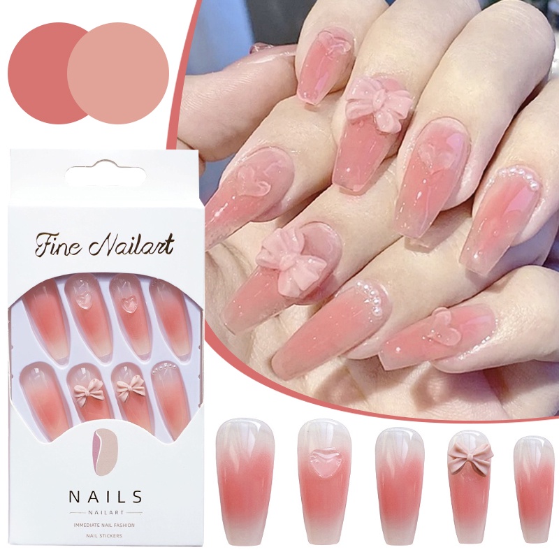 24 Pcs Fake Kuku Dan Lem Fake Nail Art 3d Fake Kuku Tahan Air 24 Pcs Box Free Lem