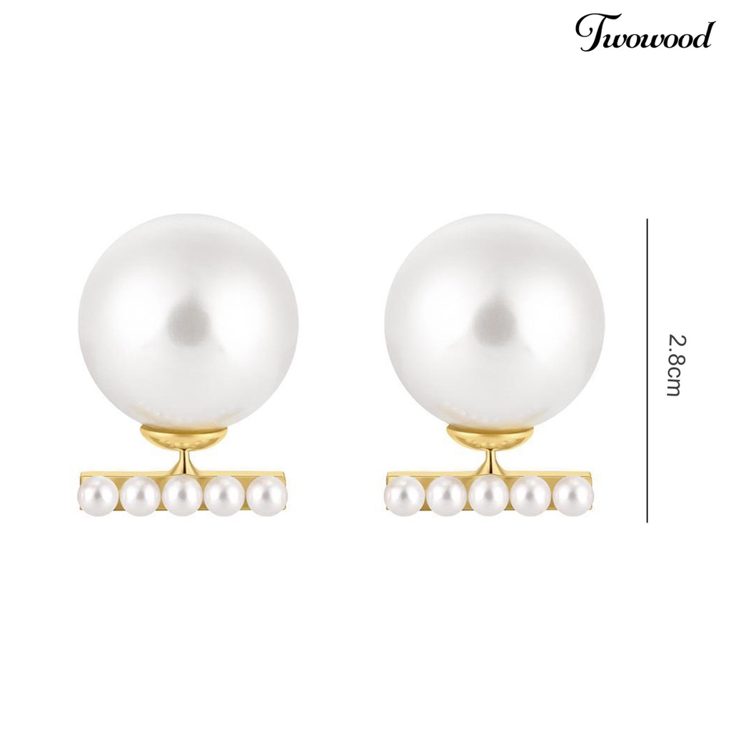 Twowood 1pasang Anting Wanita Tanpa Sakit Memakai Dekorasi High Gloss Hypoallergenic Faux Pearl Stud Earrings Fashion Jewelry