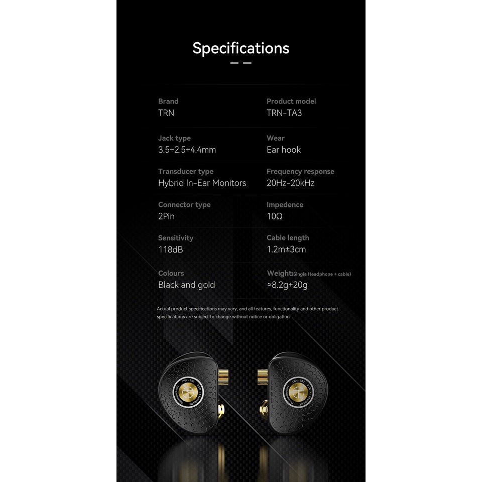 Trn TA3 Hi-FI 2DD 1BA Knowles Hybrid Beryllium Plated Dynamic In ear Earphone HIFIMetal Running IEM Untuk MT4 MT3 VX PRO TA1