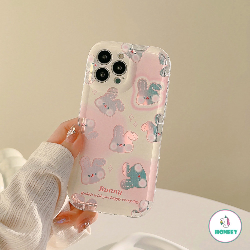 IPHONE Korea Pink Halo Laser Kelinci Ponsel case Kompatibel Untuk case Iphone11 13 12 14 Pro Max Kelinci Lucu Shockproof Silikon Lembut Shockproof Back Cover