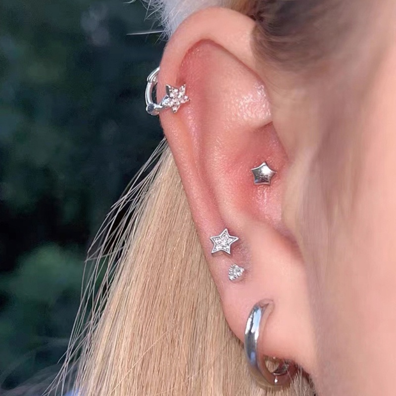 Siy Warna Perak Fashion Bintang Berlian Imitasi Anting Pejantan Kecil Untuk Wanita Pasangan Manis Keren Kepribadian Perhiasan Pesta Gif
