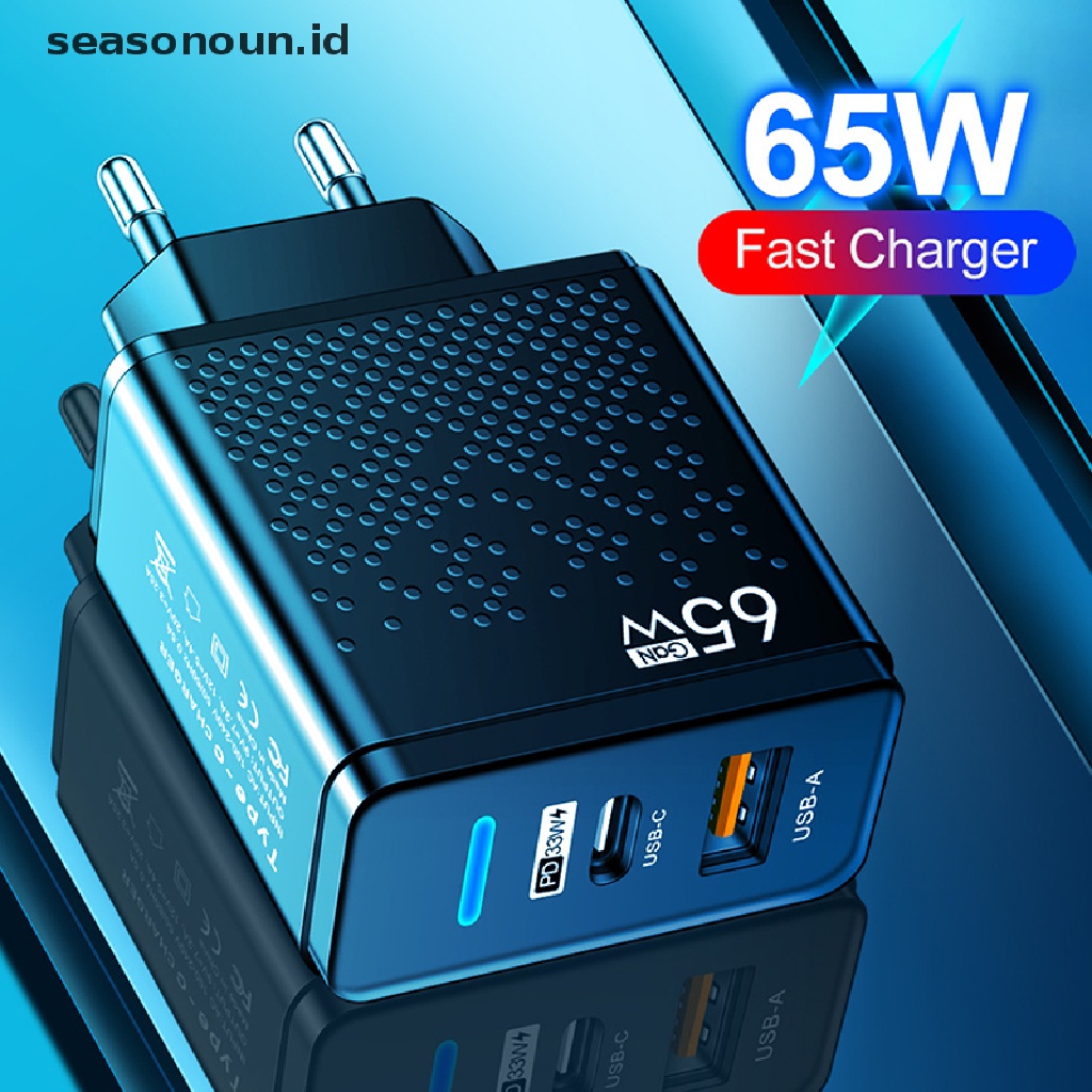 SAMSUNG Seasonoun Fast Charge Charger 65W USB C Charger Untuk iPhone Xiaomi 12samsung Huawei USB Charger Handphone QC 3.0 Adaptor.