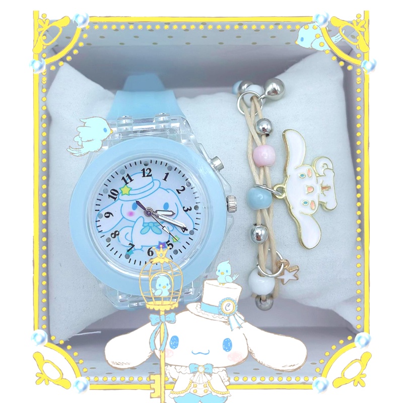 【Set Kado】  jam anak tk perempuan Cinnamon Melody Jam Tangan Anak Fashion Baru Warna LED Bercahaya Jam Tangan Kartun Gadis Berkilau