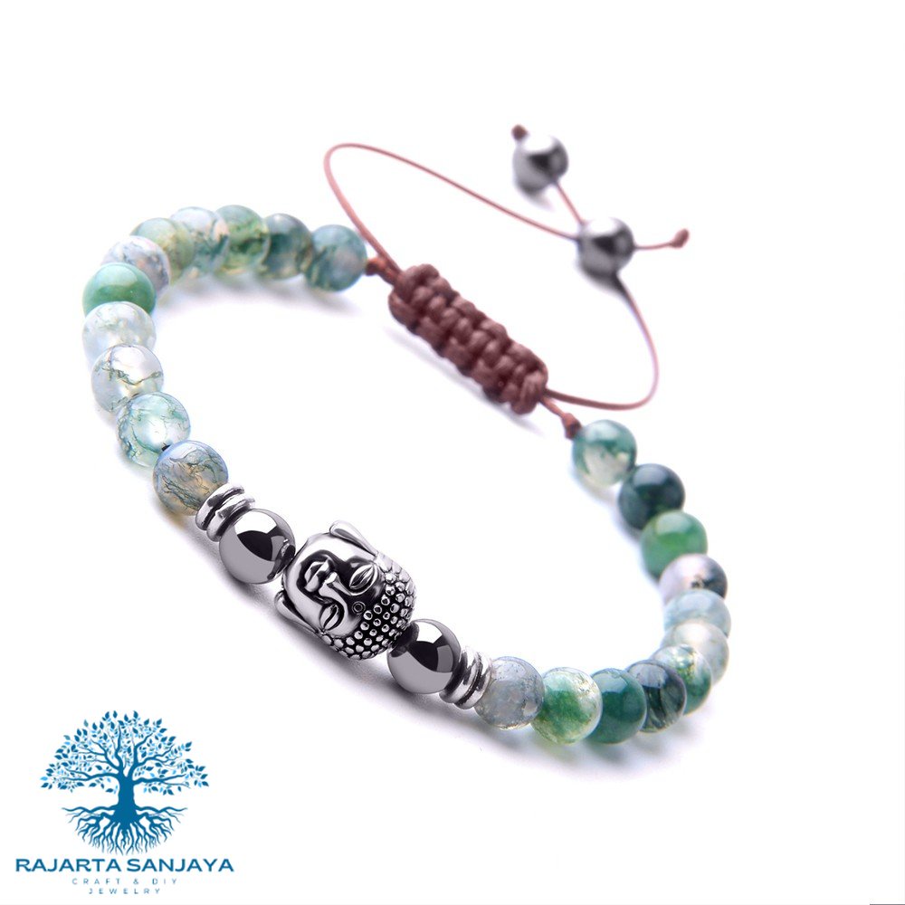 Gelang Ku Rajut Shambala Amazonite Indian Grey Jasper Buddha Double Knot