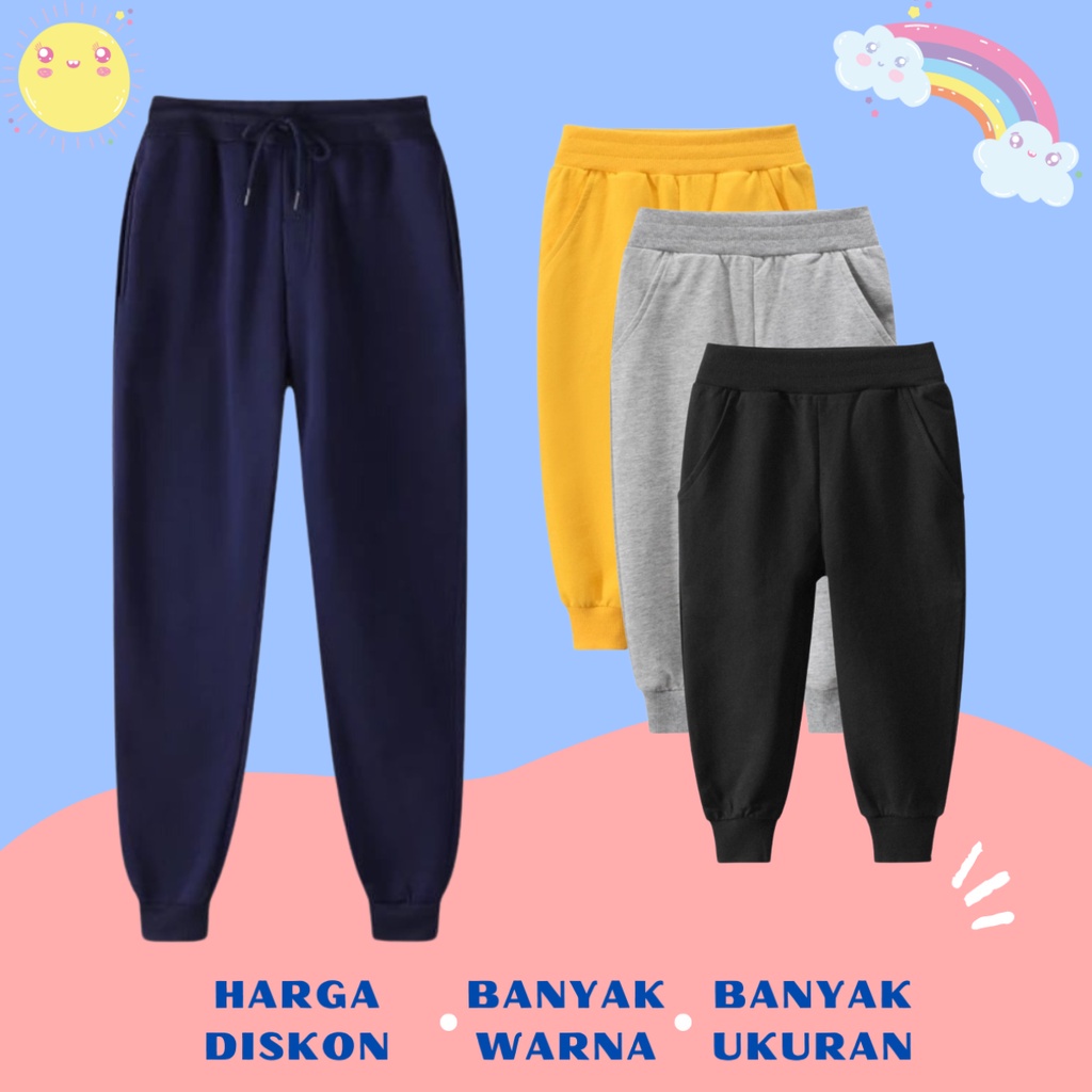 Jogger Joger Celana Traening Pants Unisex Anak Laki Laki Perempuan Cowok Cewek Pria Wanita Kecil Rem