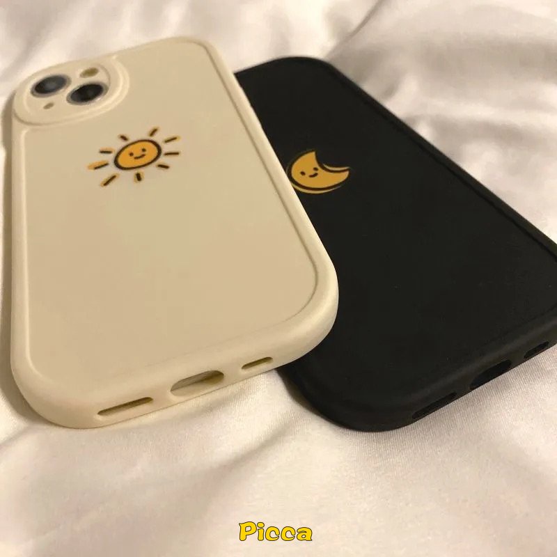 Kartun Bulan Matahari Pasangan Ponsel Case Untuk Infinix Hot11 10 9 Bermain Hot 10 Lite Hot 10s 10T 11s Infinix Smart5 6 Note8 Simple Warna Solid Lembut Tpu Case Couples Cover