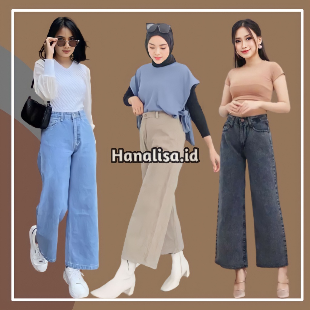 CELANA PANJANG MOZZA KULOT CULLOTE WANITA CEWEK JINS JEANS HIGHWAIST HIGH WAIST LOOSE JUMBO PINGGANG KARET KEKINIAN PREMIUM MURAH WARNA HITAM PUTIH KHAKI MOCCA SNOW BLACK LIGHT DARK BLUE LATTE MEDIUM