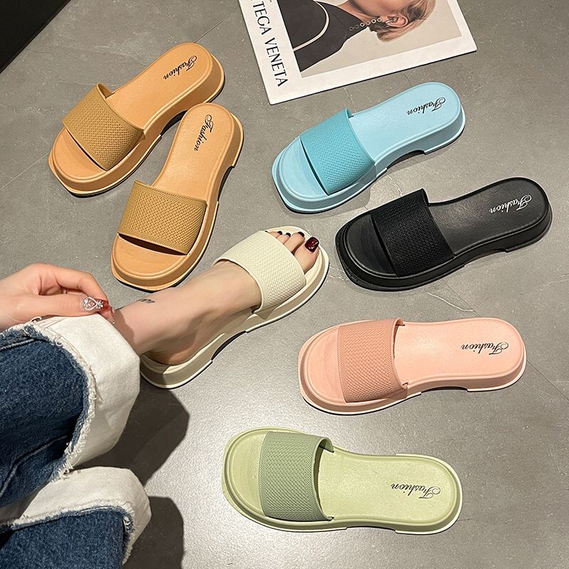 GROSIRTAS TG1650 Sandal Selop Wedges Wanita Polos Import Selop Platform Fashion