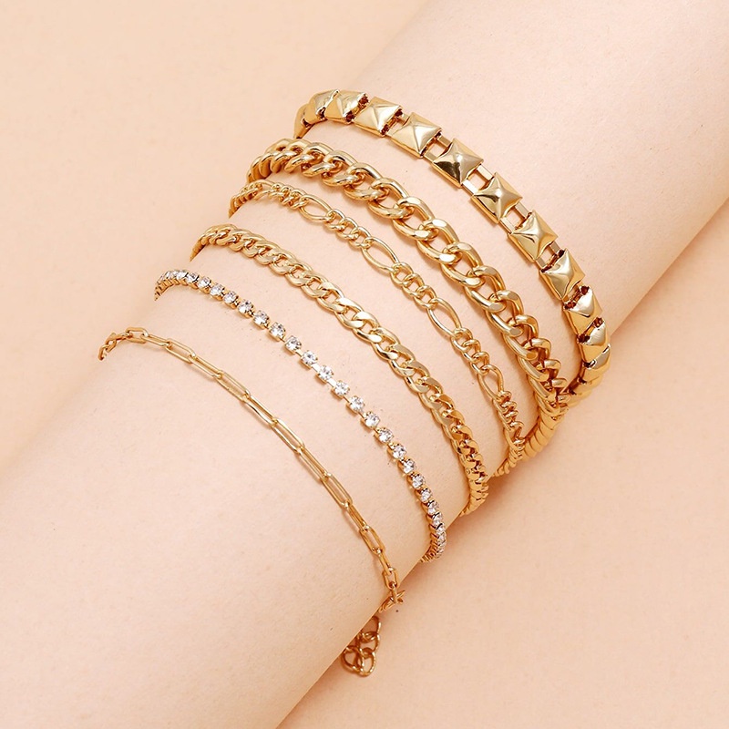 Temperamen, Fashion, Retro, Kreatif, Multi-layer Disusun Punk Rantai Geometris, Kombinasi Berlian Sederhana, 6-piece Set