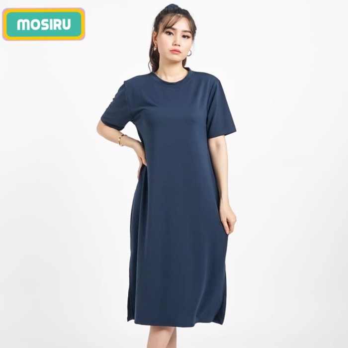 ✨LARIS✨ -MOSIRU Dress Kaos Polos Jumbo Wanita Lengan Pendek Baby Terry - Hitam- 1.2.23