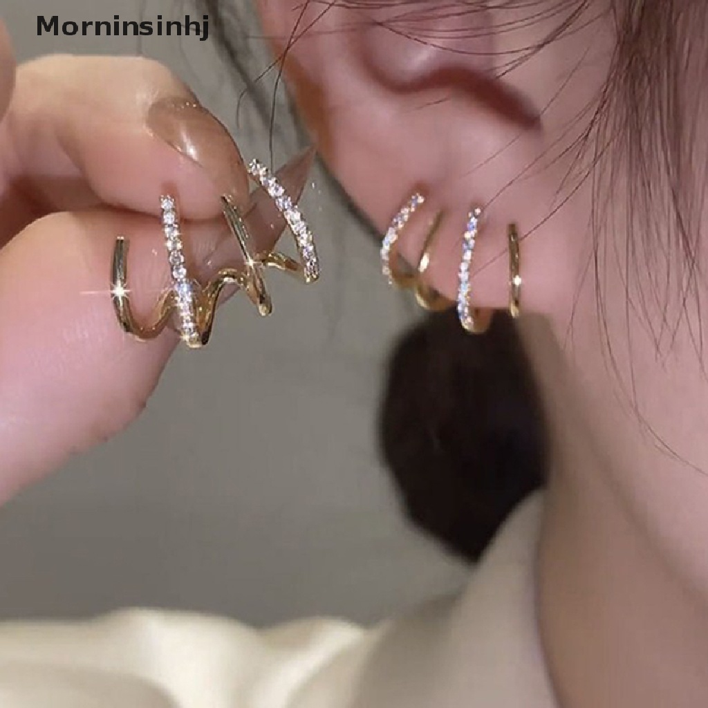 Mornin Berlian Imitasi Empat Cakar Baris Anting Perempuan Sederhana Korea Shiny Earrings Party id