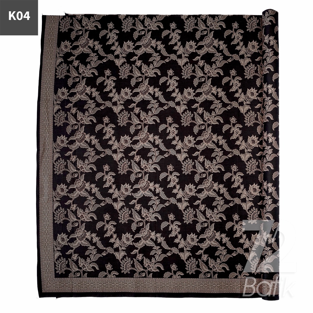 KAIN BATIK PREMIUM Katun Motif Kembang Tulip Warna Hitam 723279 Cap 72 Jarik Jarit Samping Kebat Panjang Batik Katun Modern Premium Bahan Seragam Batik Pernikahan Kantor Keluarga Murah Kamen Jadi Batik Bali Lembaran