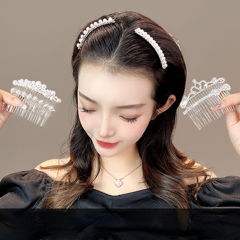 Gaya Korea Jepit Rambut Berlian Imitasi Tujuh Gigi Sisir Rambut Insert Sisir Rambut Sisir Non-slip Poni Sisi Lilitan Jepit Rambut Wanita