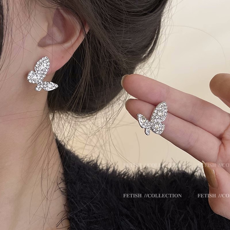 Butterfly Zircon Earing for Women Silver Stud Earrings Accessories Jewelry