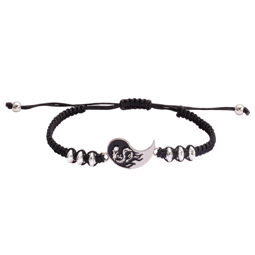 Set Gelang Rantai Kepang Adjustable Dengan Liontin Naga Yin Yang Tai Chi Gosip Bahan Alloy Untuk Pasangan